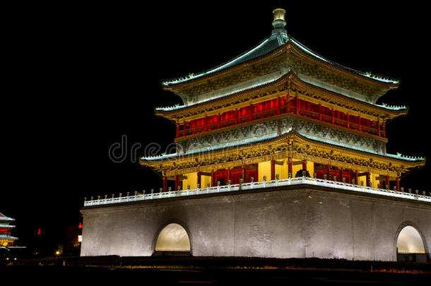 西安钟楼鼓楼夜景图片