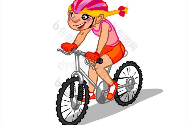 一个骑自行车的<strong>卡通女孩</strong>的<strong>插图</strong>。
