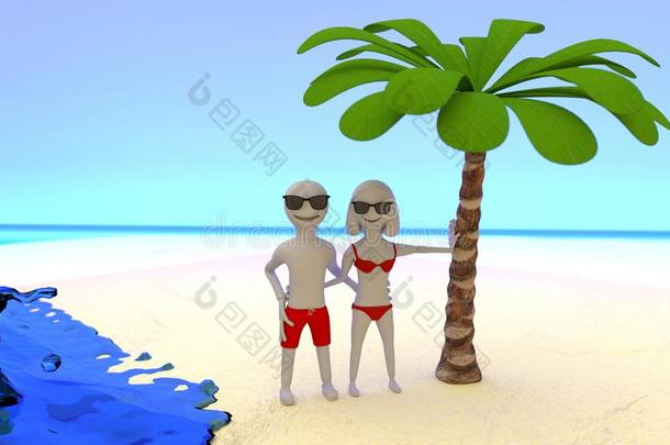 一对情侣在海边热带度假的照片