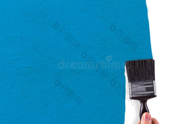 用蓝色手绘白墙