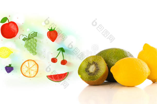五彩缤纷的水果和手绘的图文并茂的水果