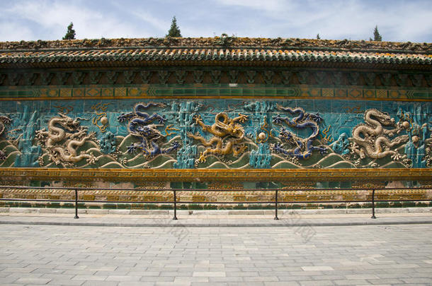 中国亚洲，北京，<strong>北海公园</strong>，古建筑，九龙墙