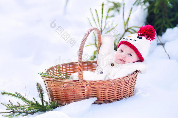 冬天公园<strong>的篮子里的</strong>婴儿作为圣诞礼物