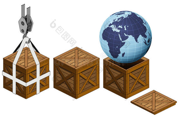 非洲地球世界在开放木箱包装收集