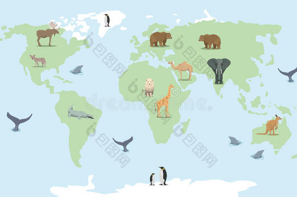卡通世界野生动物地图