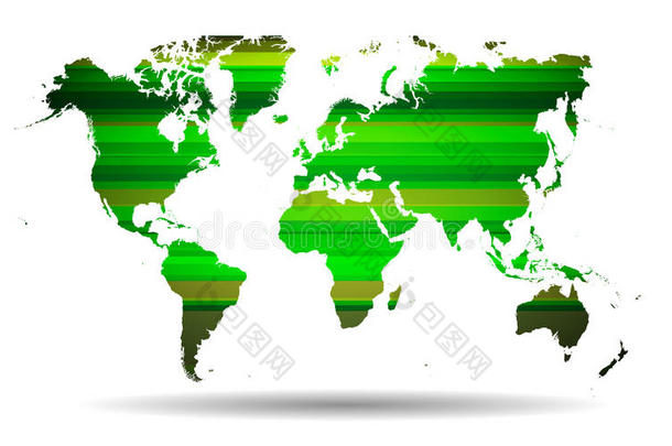 抽象绿色直线线路和世界地图背景。