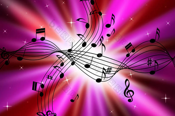 粉红色的音乐背景显示乐器和亮度