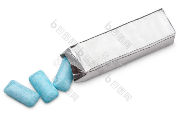 白色隔离的蓝色口香糖包装