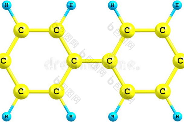 白色背景下联苯的分子结构