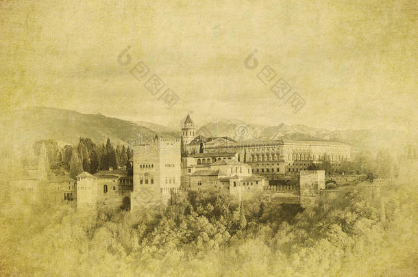 西班牙格拉纳达阿罕布拉宫的复古图像