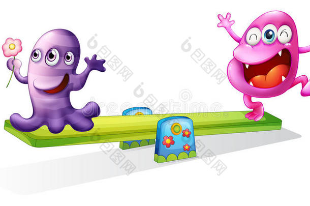 一个粉红色和紫色的怪物在玩耍