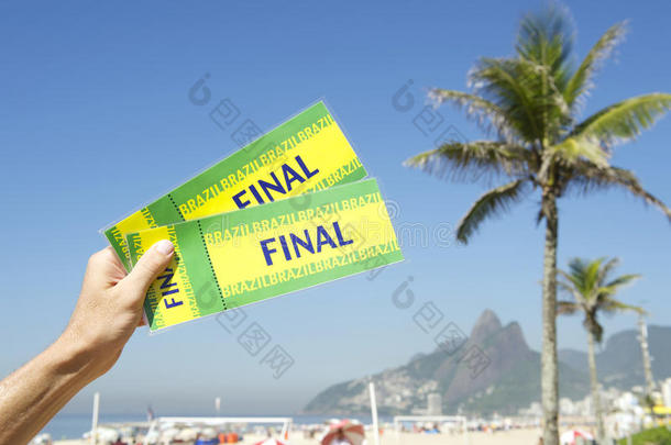 手握巴西决赛<strong>门票</strong>里约热内卢棕榈树