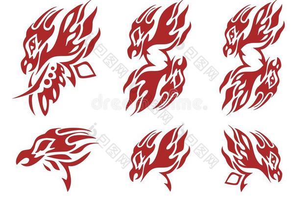 部落火焰凤凰头象征。白底红字