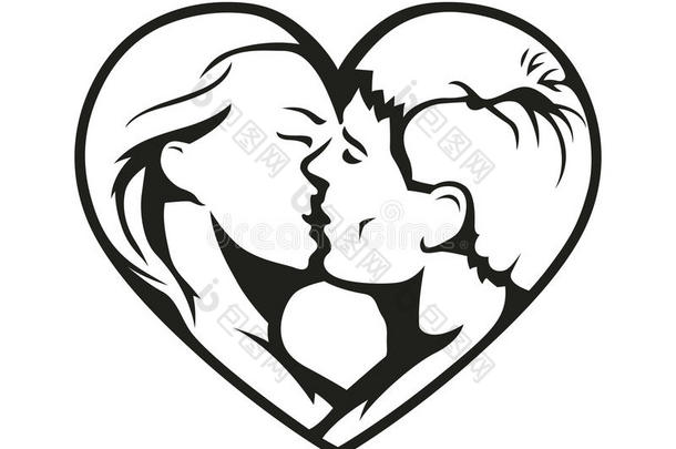 情侣亲吻的心脏象征