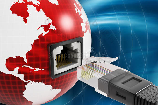 在地球仪上带有网络插座的全球网络