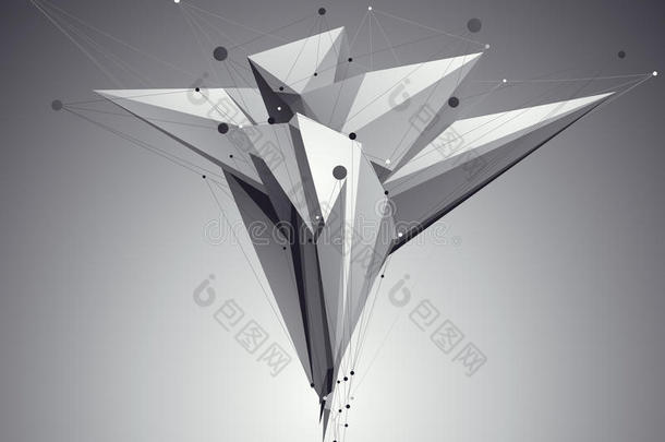 三维网格现代风格抽象背景，折纸未来模板与线网格。