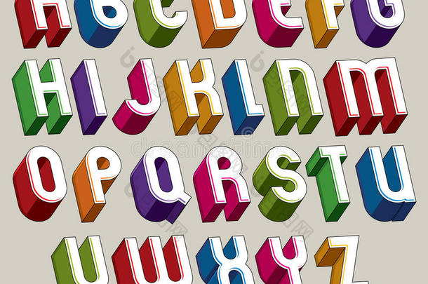 三维字体，矢量彩色字母，几何尺寸字母