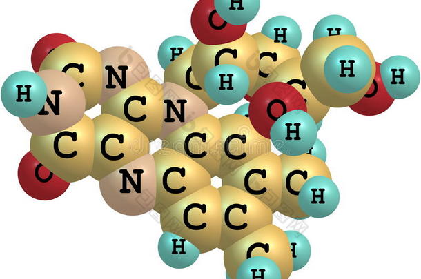 白色背景下核黄素（b2）的分子结构