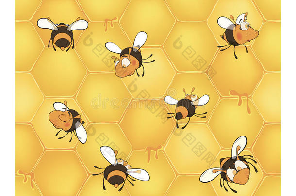 蜜蜂和蜜蜂的蜂巢。 无缝图案。