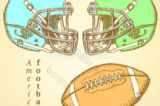 素描头盔和美式足球