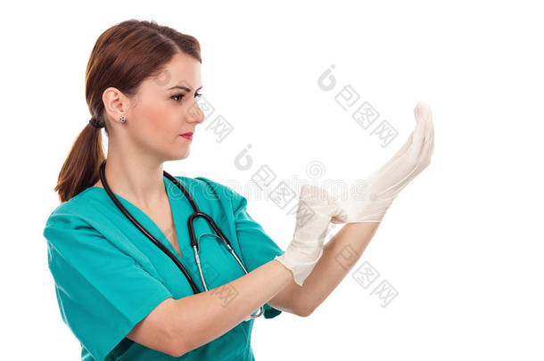 美女医生戴消毒手术手套