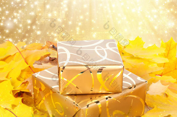 金色秋叶包装纸礼盒