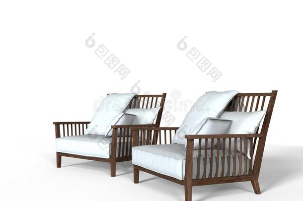 两张白色舒适扶手椅-<strong>透视</strong>图-其他角度