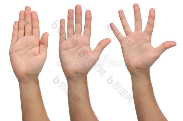 三个张开的手放在不同的位置。