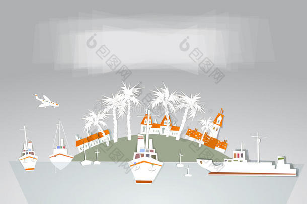 城市和港口背景白色城市系列