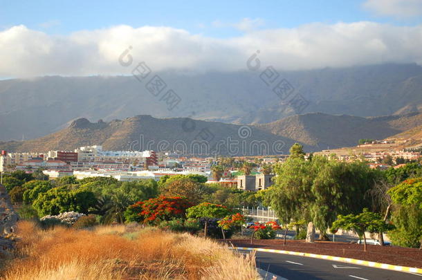 西班牙加那利群岛特内里费美丽的美洲度假胜地，风景如画