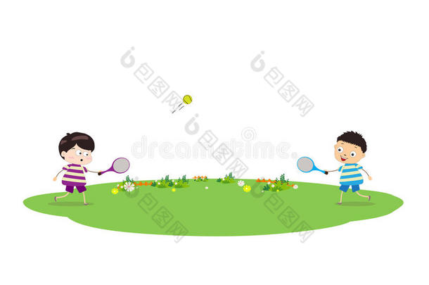 两个男孩在打网球