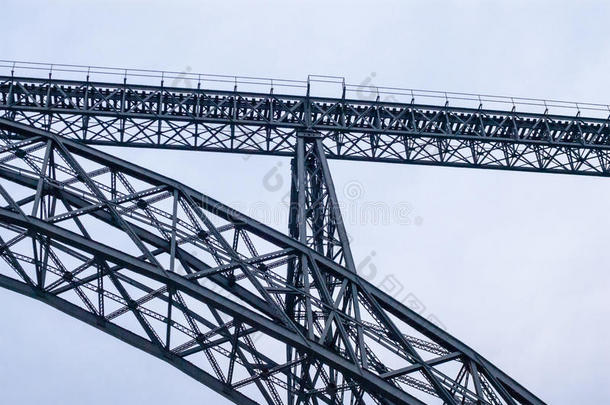 灰色铁路拱桥塔架桁架。