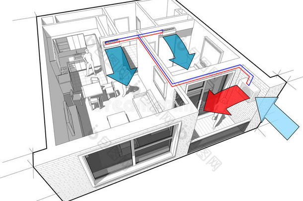 带室内墙空调的公寓示意图
