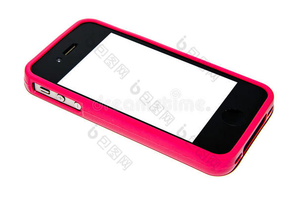 粉红色手机壳覆盖的智能手机