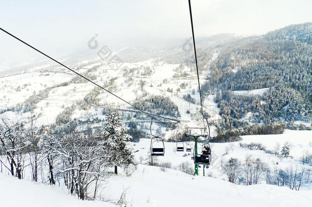 意大利拉蒂亚滑雪区索道滑雪升降机