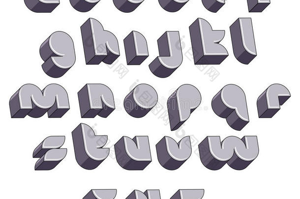 三维未来圆形字体，单色尺寸字母表。