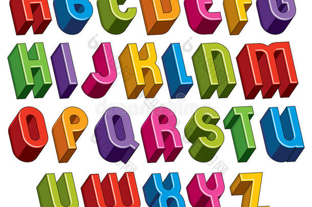 三维字体，矢量彩色字母。