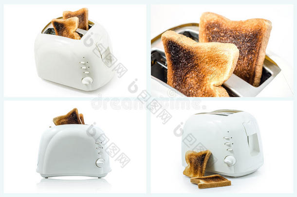 在白色烤面包机中收集烧焦的烤面包。