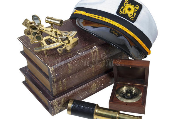 航海书籍船长帽子六分仪望远镜