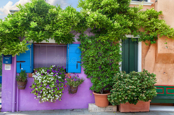 意大利威尼斯附近的布拉诺岛上的彩色房子