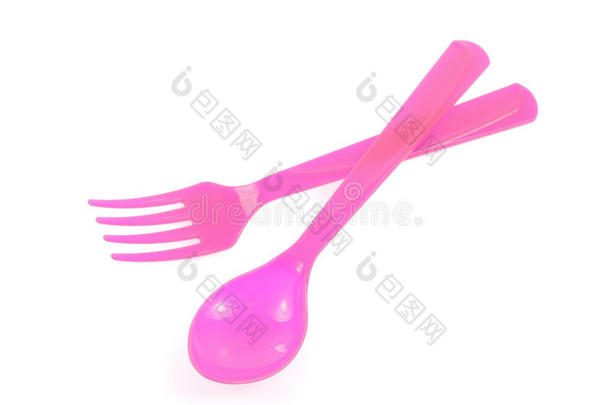粉红色塑料叉子和勺子