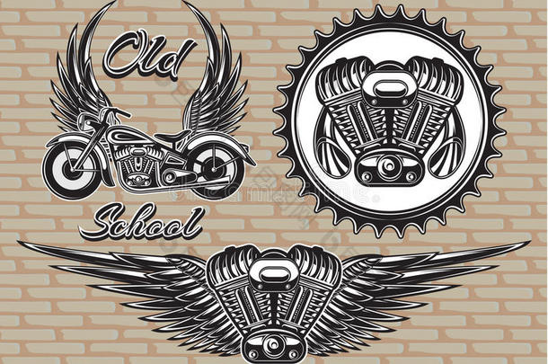 摩托车主题上的复古标志集