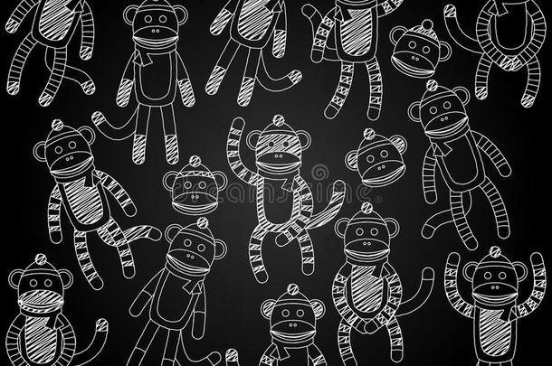可爱涂鸦黑板袜子猴子的矢量收集