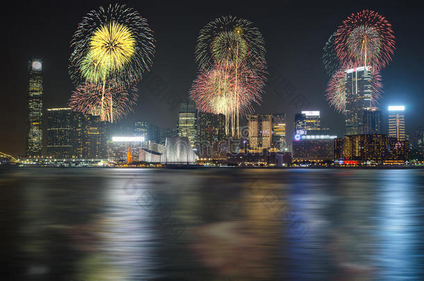 香港维多利亚港春节烟花