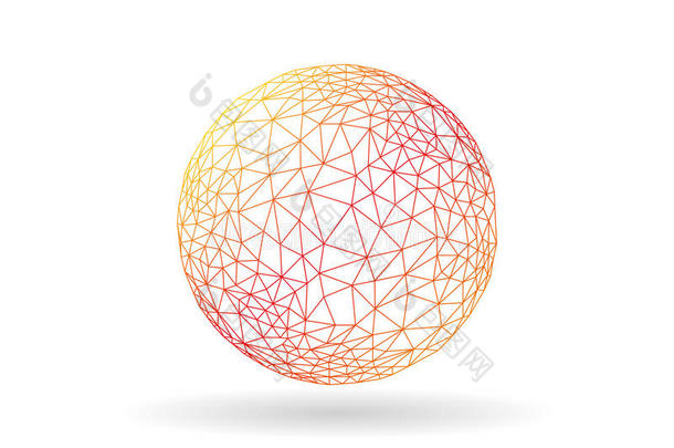 在白色背景上分离的几何过渡多边形球体异常矢量图形模板