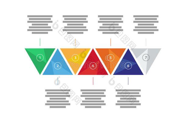 彩色光谱彩虹几何三角形表示信息图表。矢量图形模板。