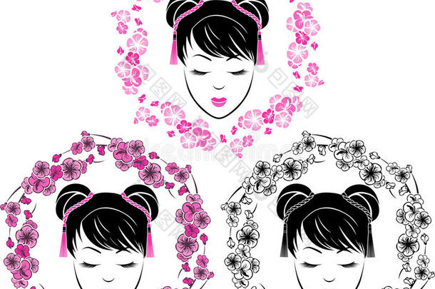 樱花花环与亚洲女孩肖像