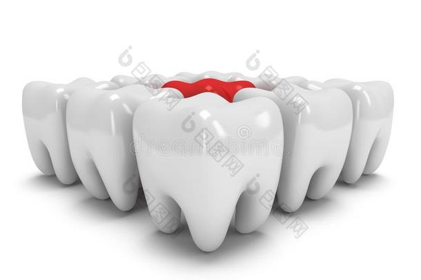 健康牙齿排成一排疼痛的牙齿