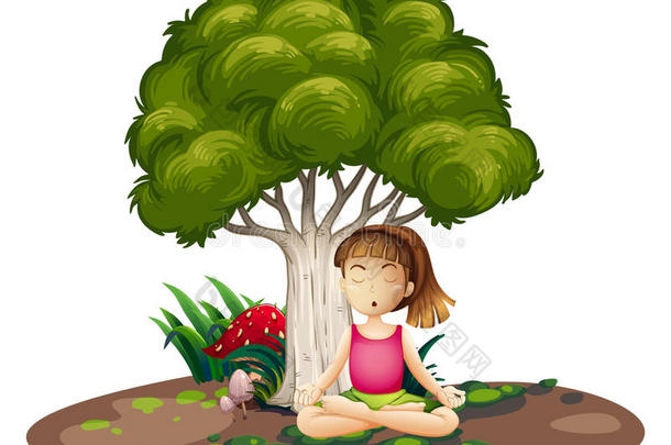 一个在树下练瑜伽的女孩