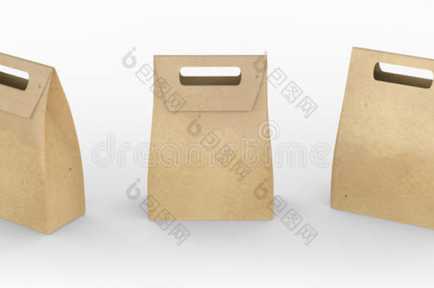 棕色纸袋折叠包装，带把手，夹持路径包括